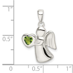 Sterling Silver Angel w/Light Green CZ Heart Pendant QC9153