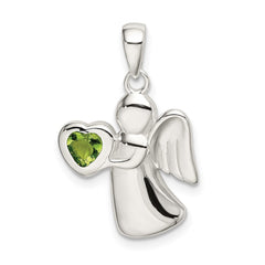 Sterling Silver Angel w/Light Green CZ Heart Pendant QC9153