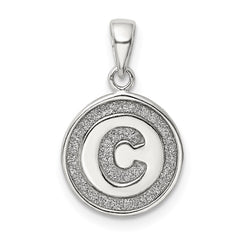 Sterling Silver Glitter Enamel Letter C Initial Circle Pendant QC9180C