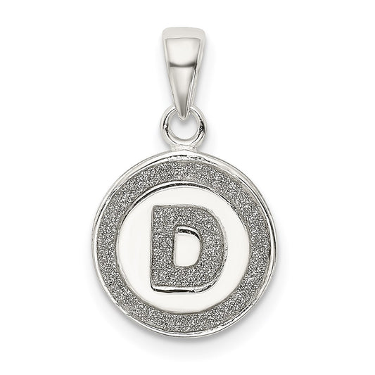 Sterling Silver Glitter Enamel Letter D Initial Circle Pendant QC9180D