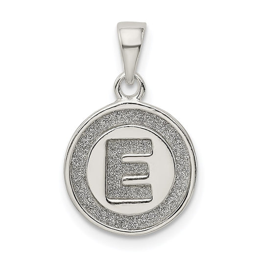 Sterling Silver Glitter Enamel Letter E Initial Circle Pendant QC9180E