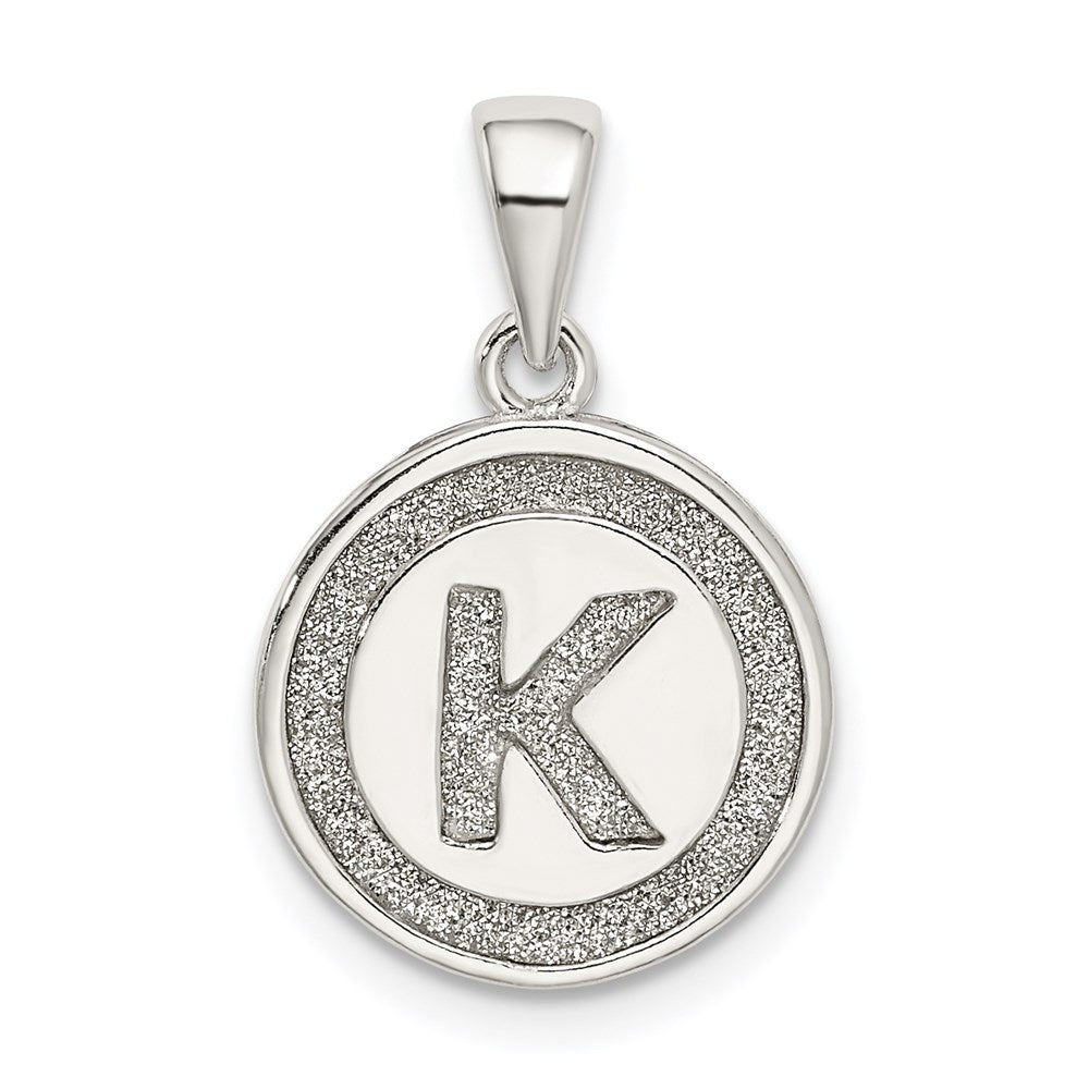 Sterling Silver Glitter Enamel Letter K Initial Circle Pendant QC9180K