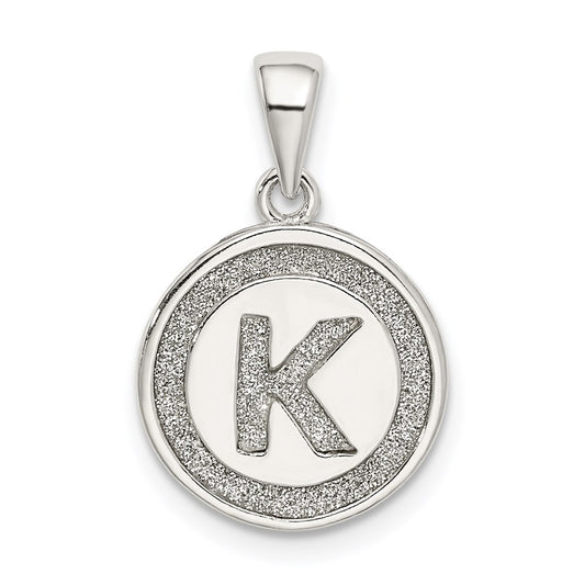 Sterling Silver Glitter Enamel Letter K Initial Circle Pendant QC9180K