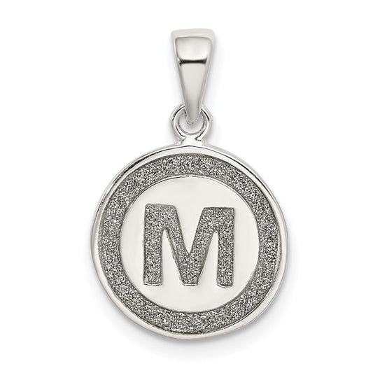 Sterling Silver Glitter Enamel Letter M Initial Circle Pendant QC9180M