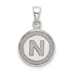 Sterling Silver Glitter Enamel Letter N Inital Circle Pendant QC9180N