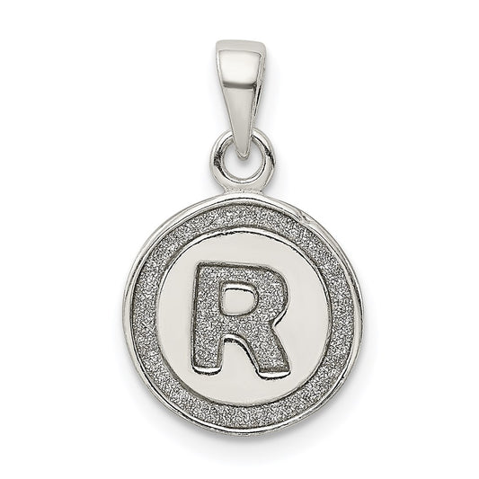 Sterling Silver Glitter Enamel Letter R Initial Circle Pendant QC9180R
