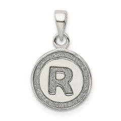 Sterling Silver Glitter Enamel Letter R Initial Circle Pendant QC9180R