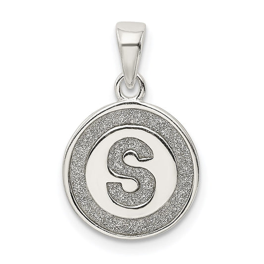 Sterling Silver Glitter Enamel Letter S Initial Circle Pendant QC9180S