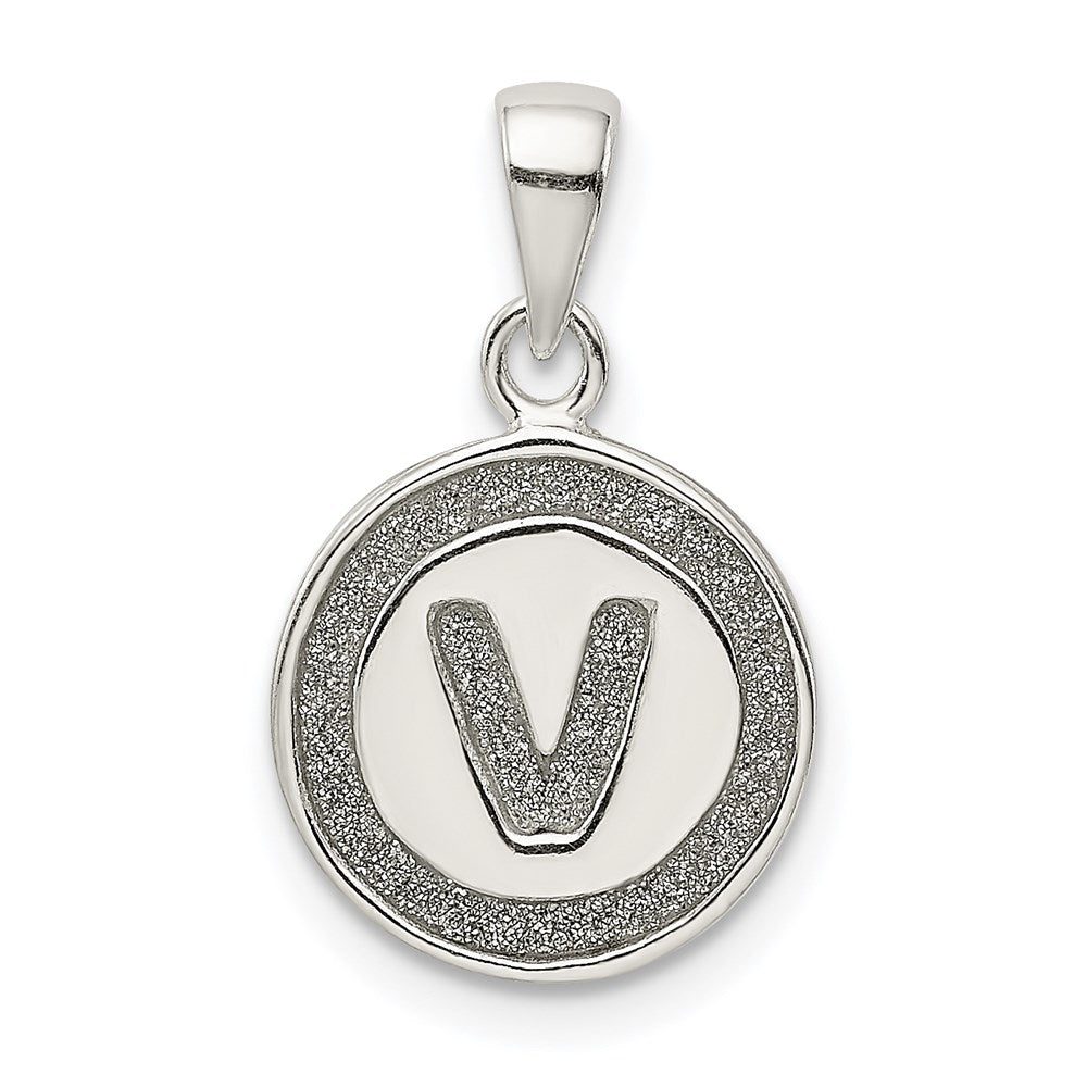 Sterling Silver Glitter Enamel Letter V Initial Circle Pendant QC9180V