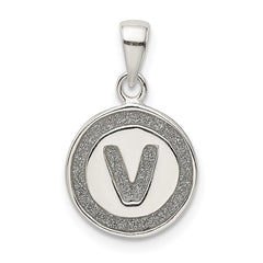 Sterling Silver Glitter Enamel Letter V Initial Circle Pendant QC9180V