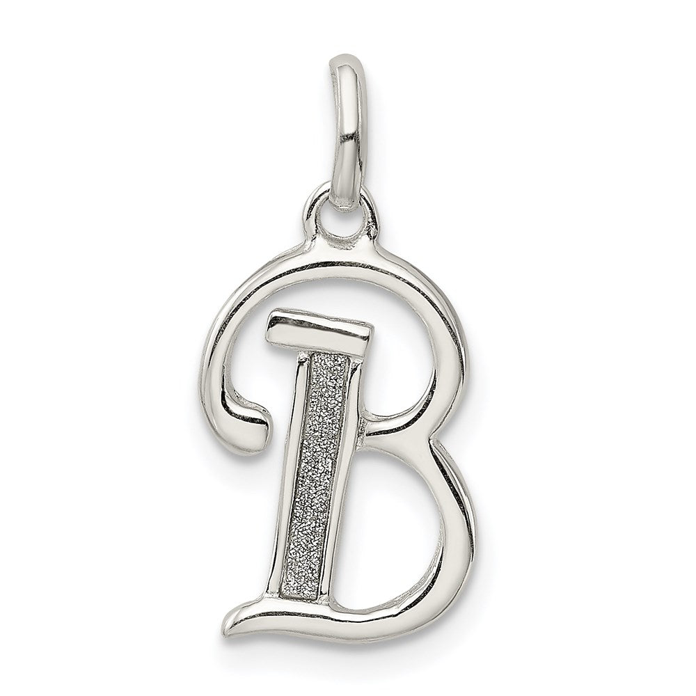Sterling Silver Polished Glitter Enamel Letter B Initial Charm QC9181B