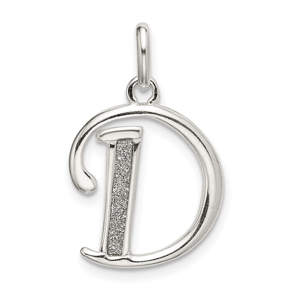 Sterling Silver Polished Glitter Enamel Letter D Initial Charm QC9181D