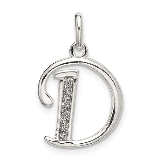 Sterling Silver Polished Glitter Enamel Letter D Initial Charm QC9181D