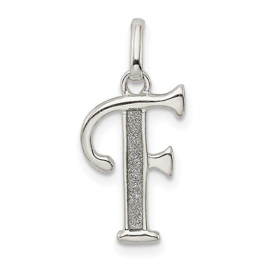 Sterling Silver Polished Glitter Enamel Letter F Initial Charm QC9181F