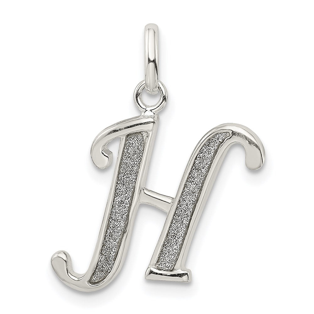 Sterling Silver Polished Glitter Enamel Letter H Initial Charm QC9181H