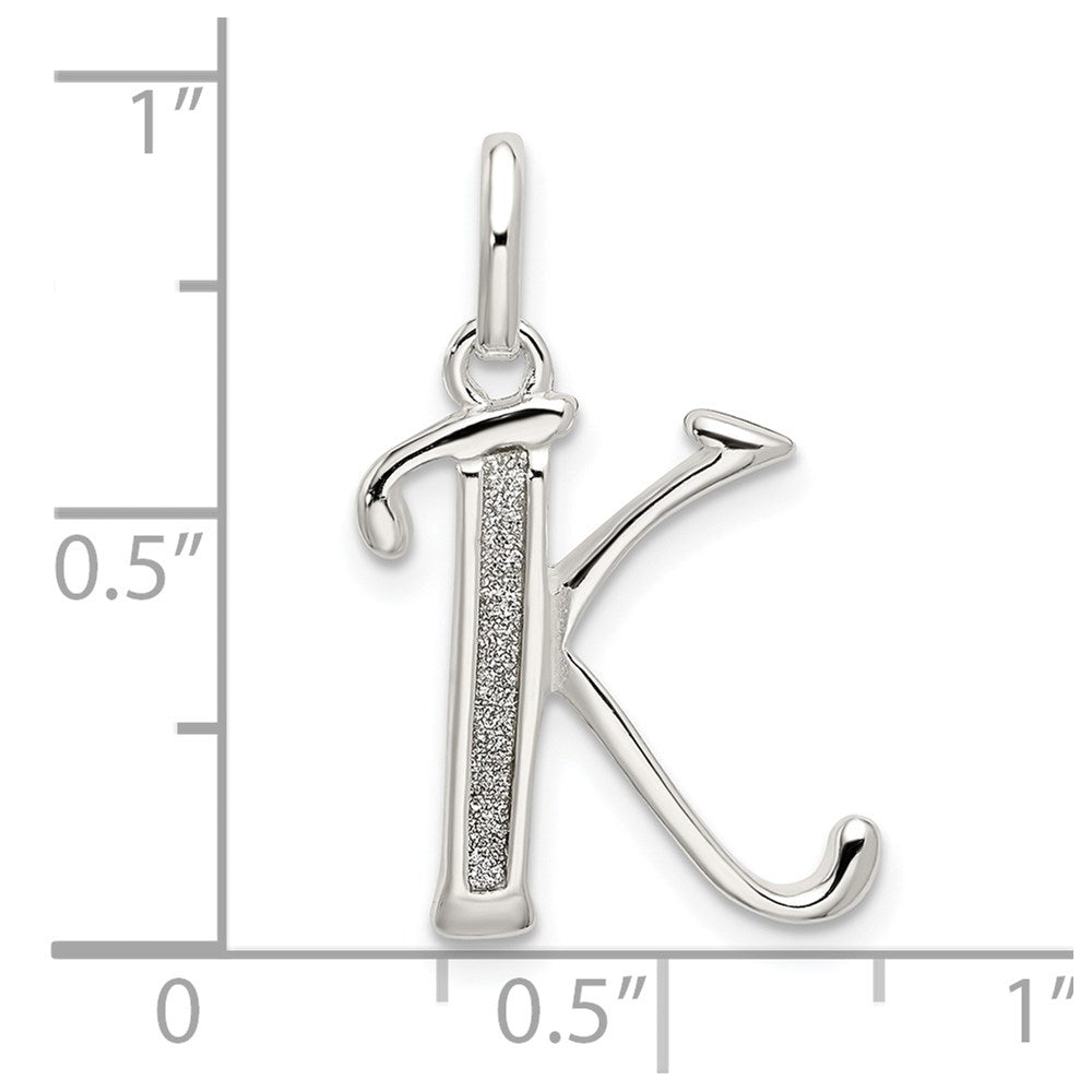 Sterling Silver Polished Glitter Enamel Letter K Initial Charm QC9181K