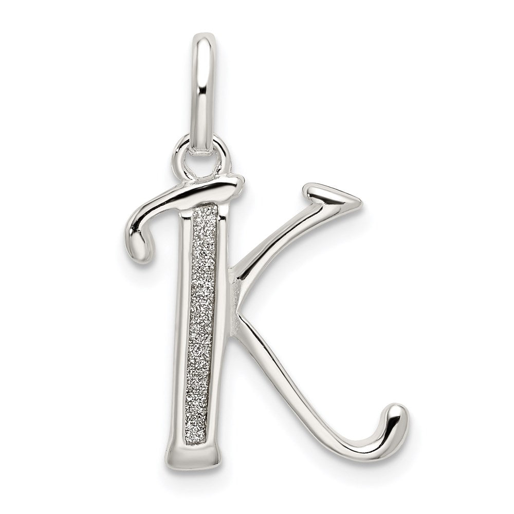 Sterling Silver Polished Glitter Enamel Letter K Initial Charm QC9181K