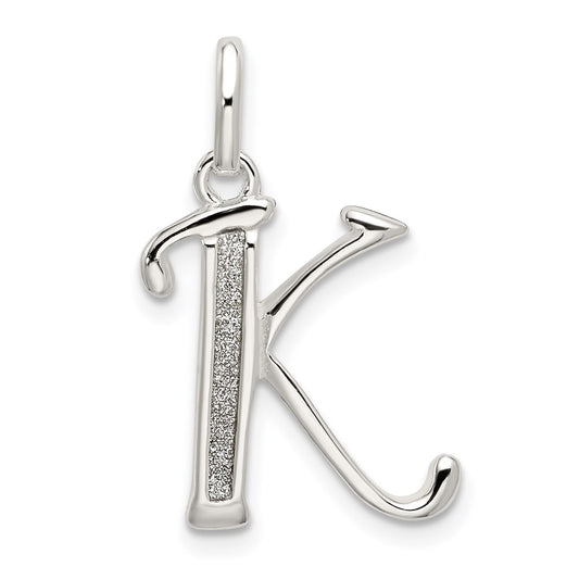 Sterling Silver Polished Glitter Enamel Letter K Initial Charm QC9181K