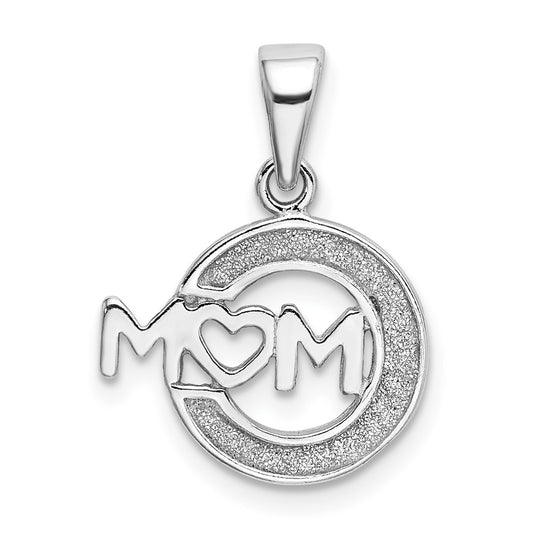 Sterling Silver Rhodium-plated Enamel Glitter Fabric MOM Pendant QC9185