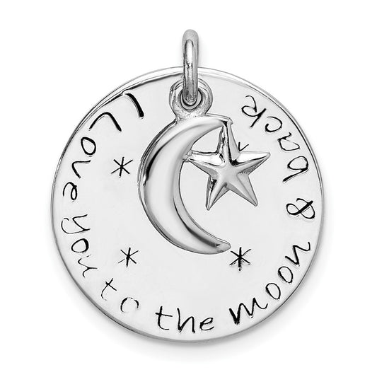 Sterling Silver Rhodium-plated Love You To Moon & Back Pendant QC9189