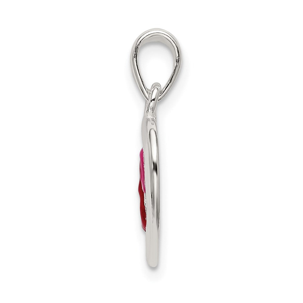 Sterling Silver Polished Red and Pink Enameled Hearts Pendant QC9192