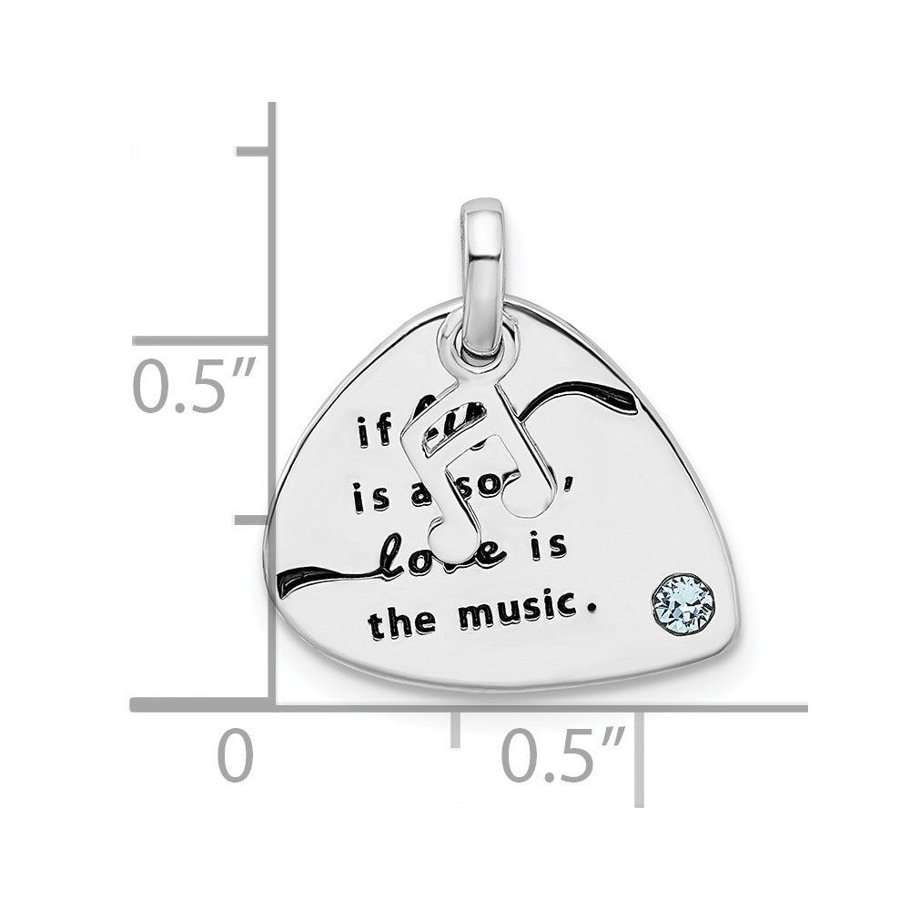 Sterling Silver RH-plate Crystal Antique Guitar Pick Pendant QC9209