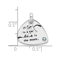 Sterling Silver RH-plate Crystal Antique Guitar Pick Pendant QC9209