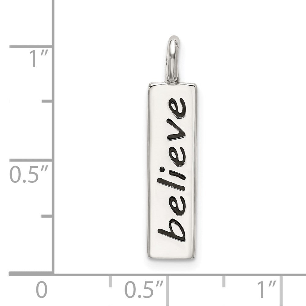 Sterling Silver Polished Enameled BELIEVE Pendant QC9213