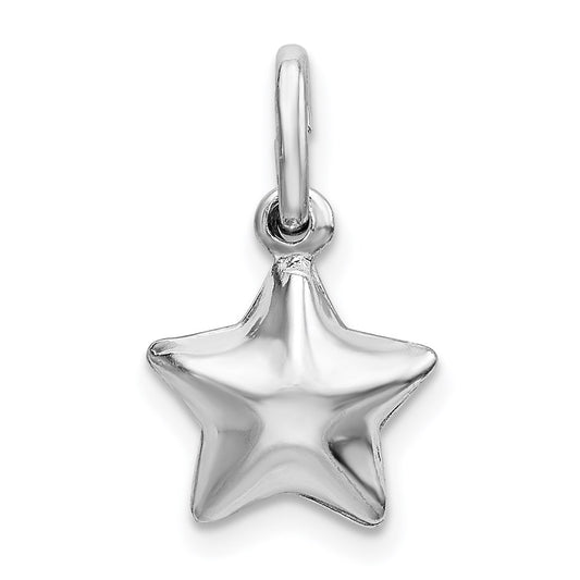 Sterling Silver Rhodium Plated Polished Puffed Star Charm QC9223