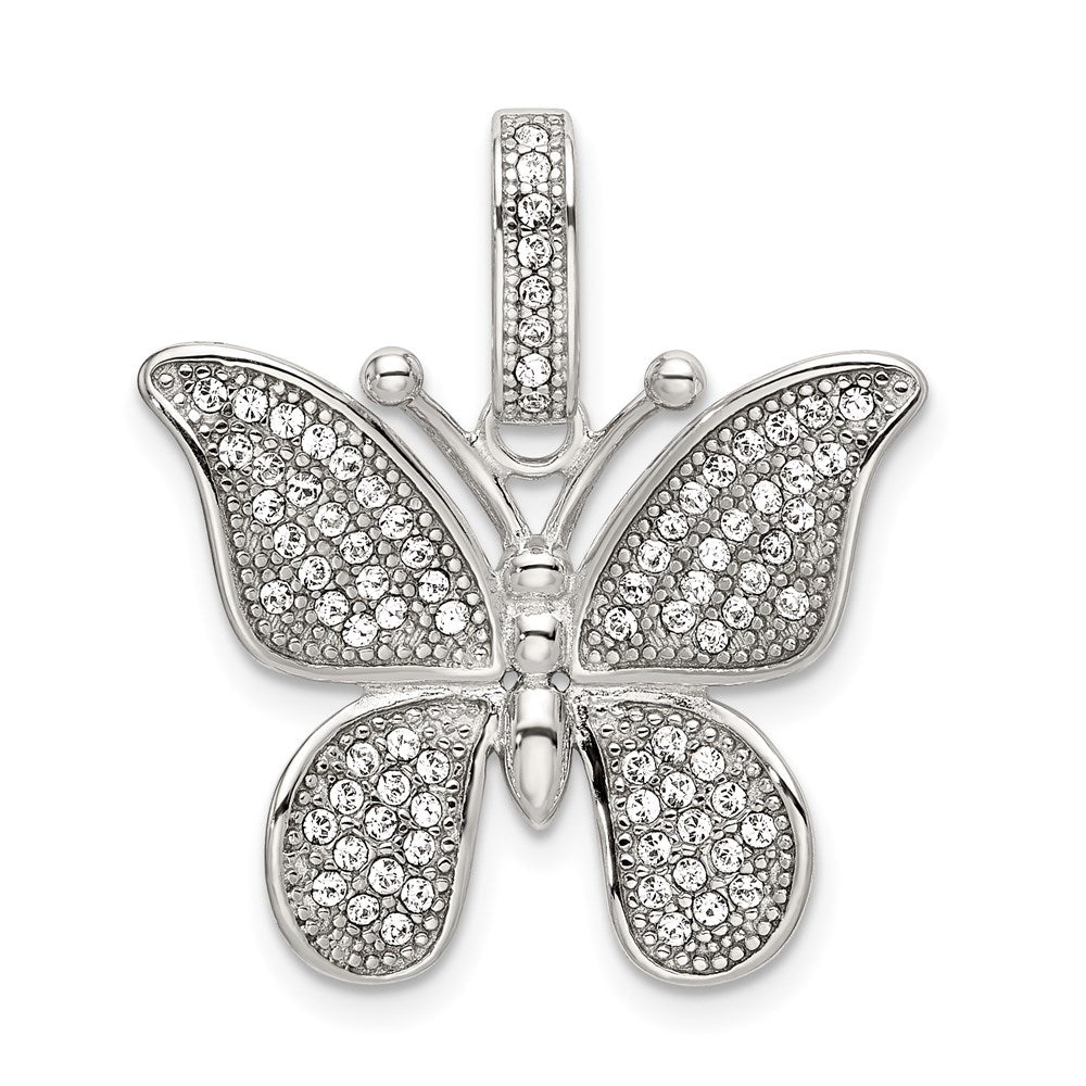 Sterling Silver Rhod-plated Polished Preciosa Crystal Butterfly Pendant QC9231
