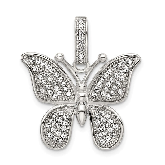Sterling Silver Rhod-plated Polished Preciosa Crystal Butterfly Pendant QC9231