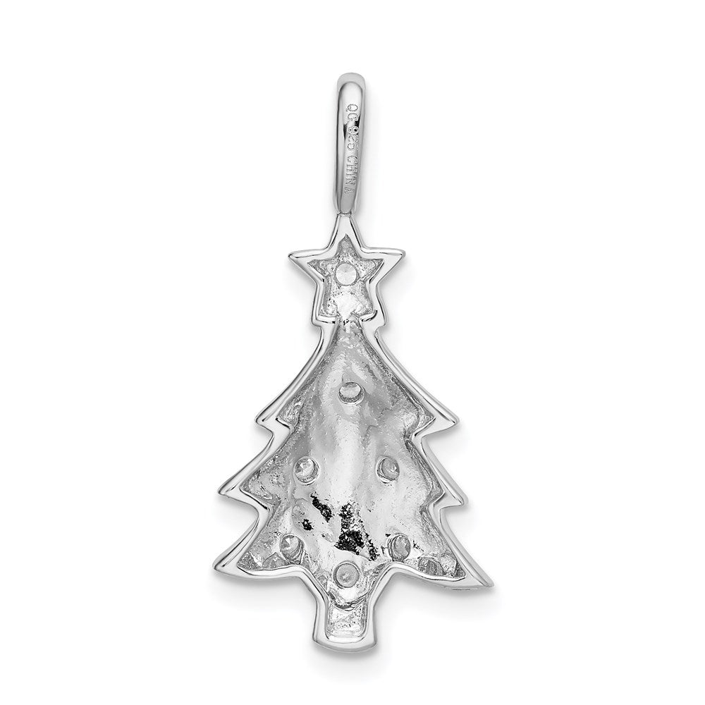 Sterling Silver Rhodium-plated CZ Christmas Tree Pendant QC9235