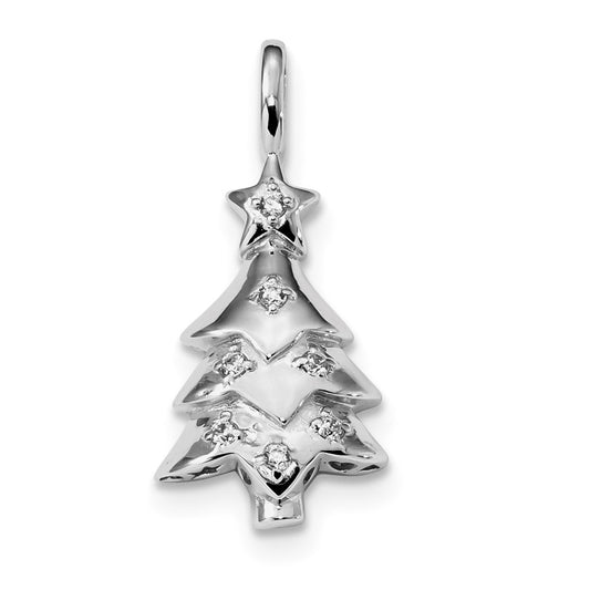 Sterling Silver Rhodium-plated CZ Christmas Tree Pendant QC9235
