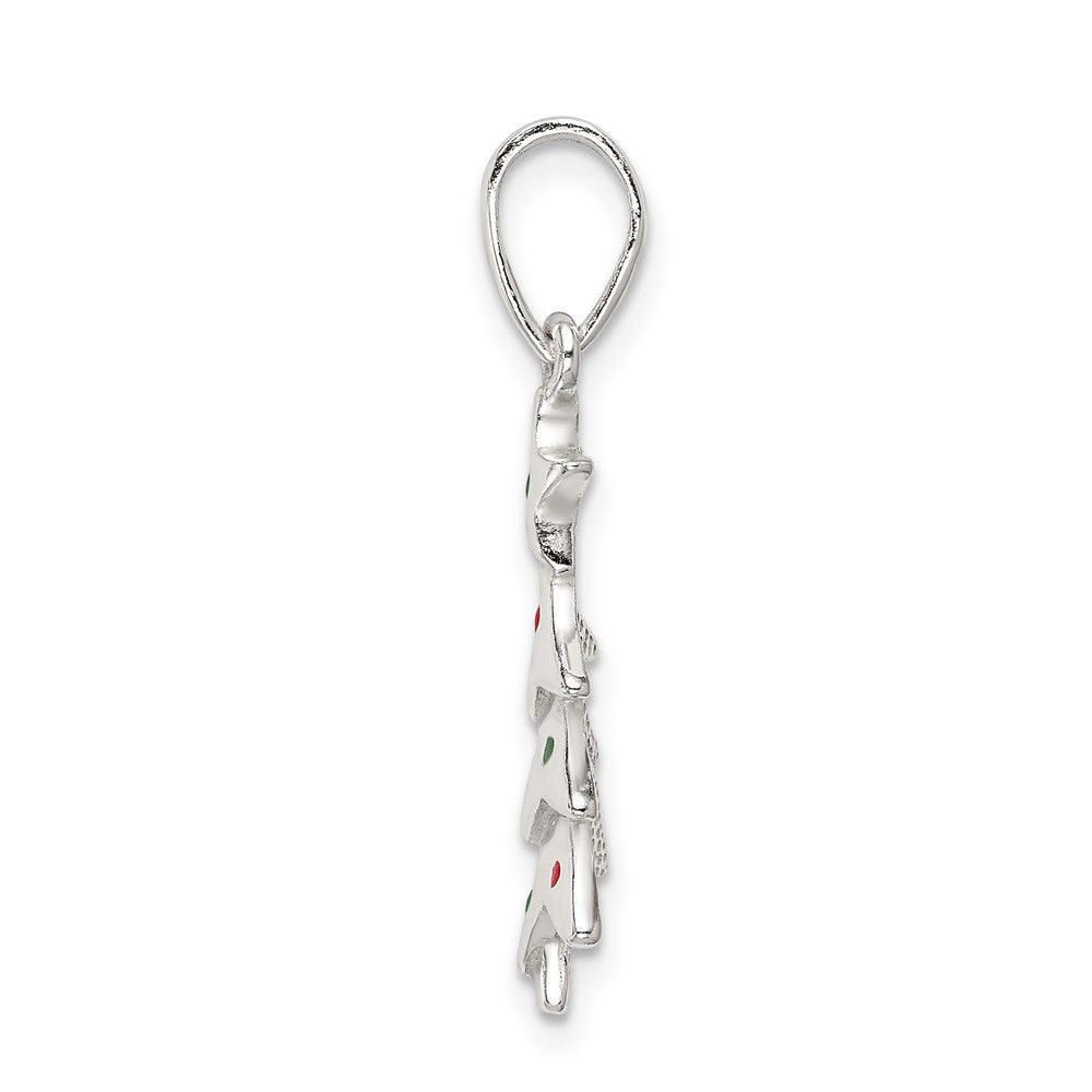 Sterling Silver Polished Enameled Christmas Tree Pendant QC9238