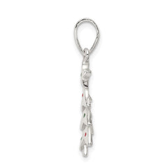 Sterling Silver Polished Enameled Christmas Tree Pendant QC9238