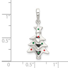 Sterling Silver Polished Enameled Christmas Tree Pendant QC9238
