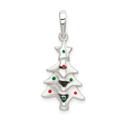 Sterling Silver Polished Enameled Christmas Tree Pendant QC9238