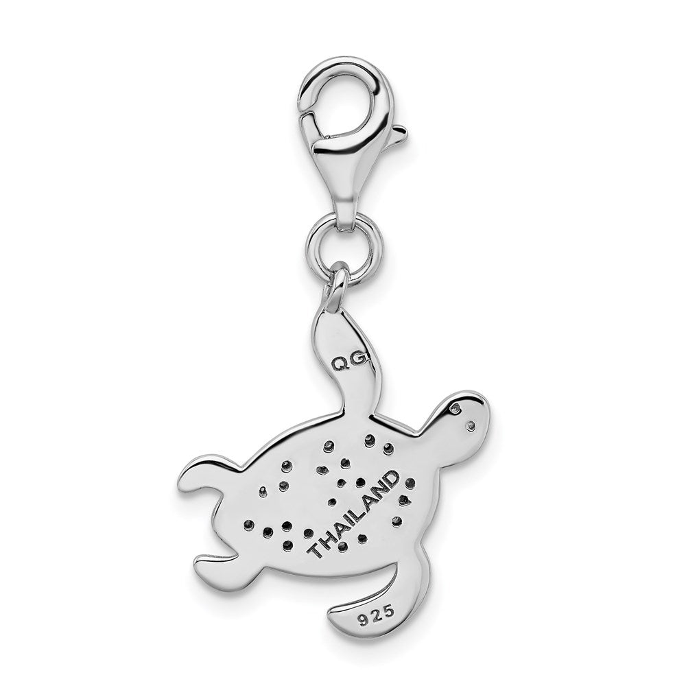Sterling Silver Rhodium-plated CZ Sea Turtle with Lobster Clasp Charm QC9281