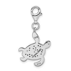 Sterling Silver Rhodium-plated CZ Sea Turtle with Lobster Clasp Charm QC9281