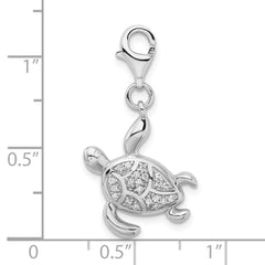 Sterling Silver Rhodium-plated CZ Sea Turtle with Lobster Clasp Charm QC9281