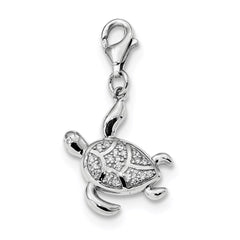 Sterling Silver Rhodium-plated CZ Sea Turtle with Lobster Clasp Charm QC9281