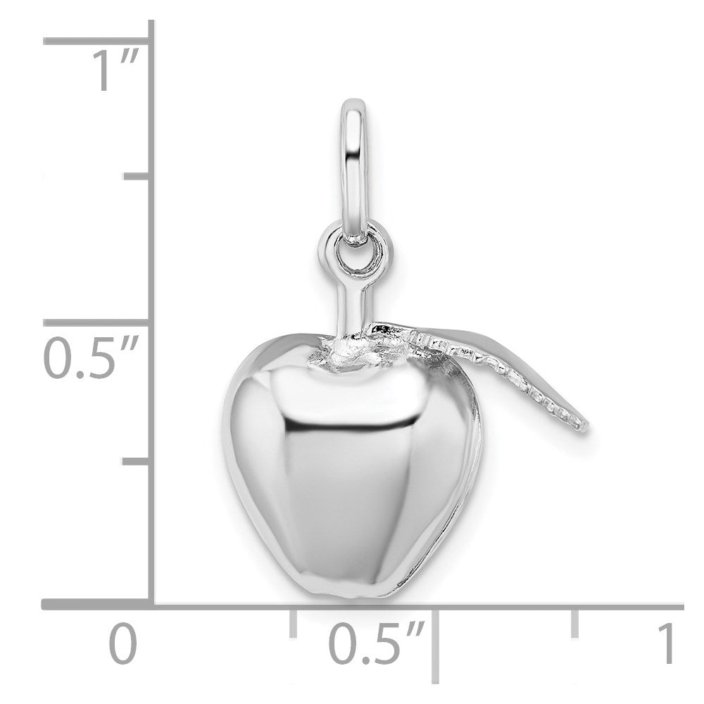 Sterling Silver Rhodium Plated Polished Puffed Apple w/ Leaf Charm QC9285