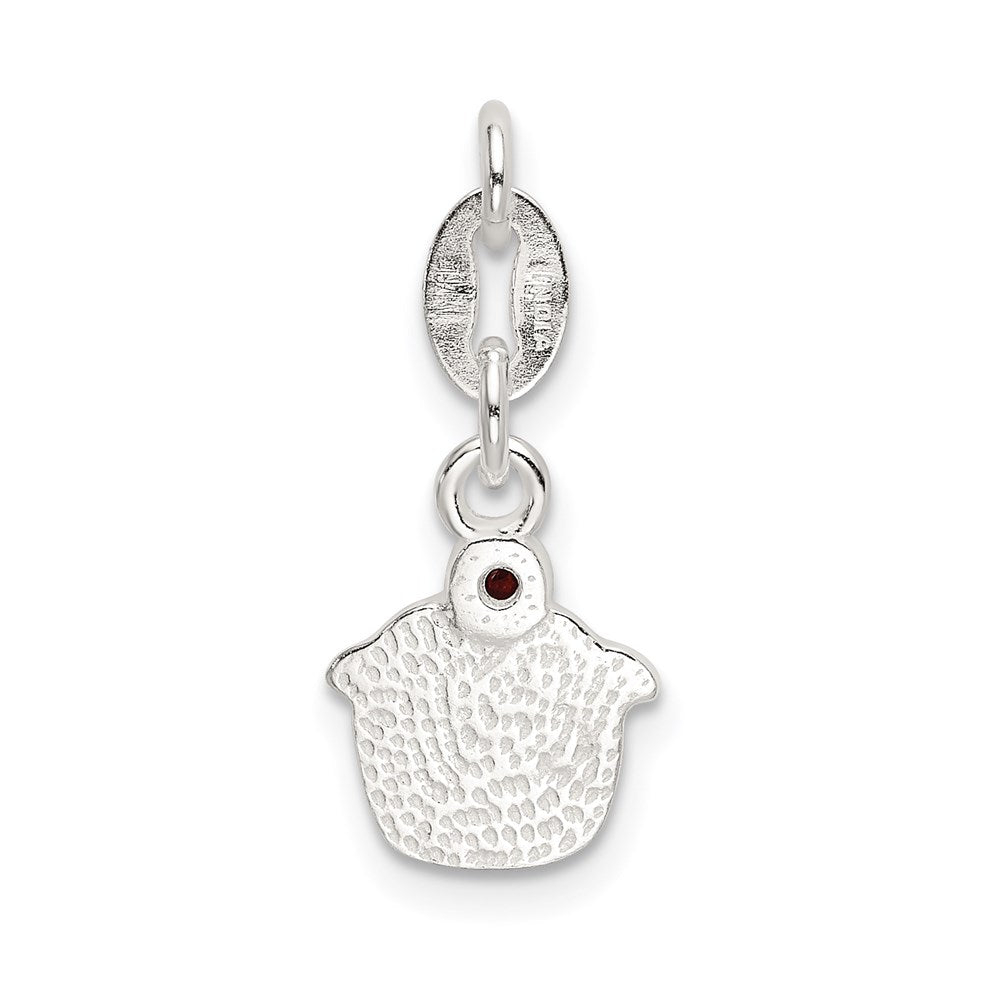 Sterling Silver Polished and Enameled Cupcake w/Garnet Charm QC9288