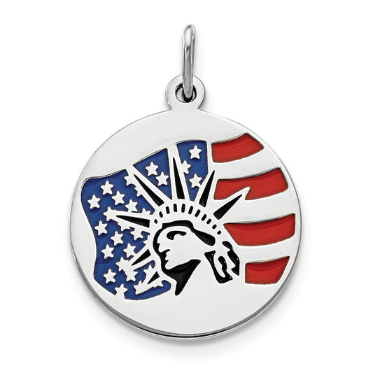 Sterling Silver Rhodium-plated Enameled Statue of Liberty w/Flag Charm QC9351