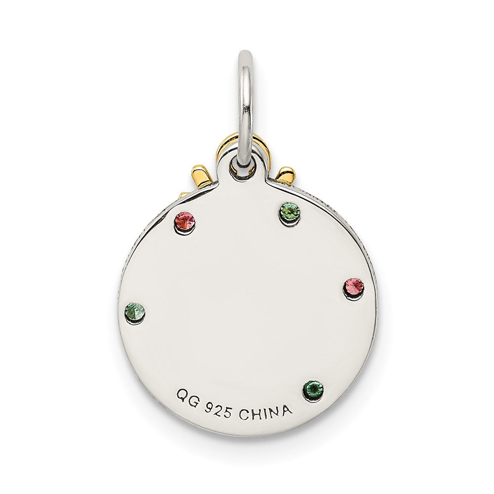 Sterling Silver Gold Tone Enamel CZ Christmas Pendant QC9355