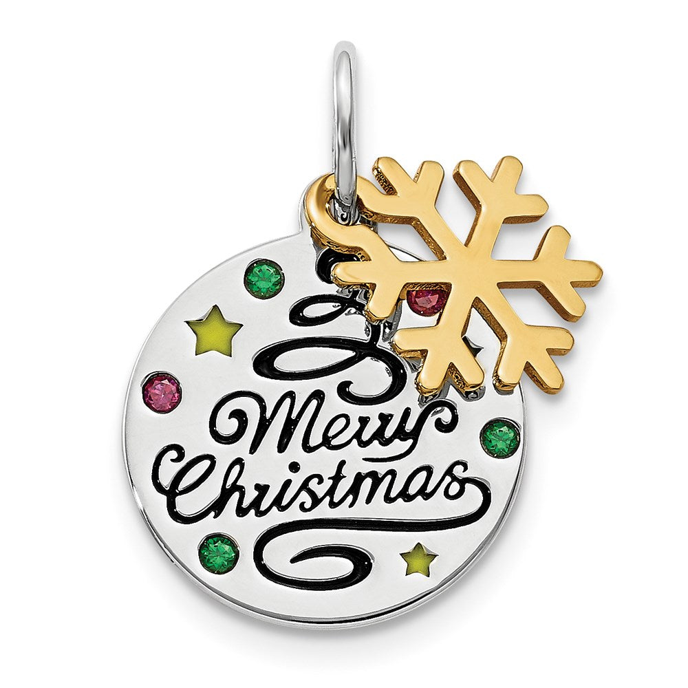 Sterling Silver Gold Tone Enamel CZ Christmas Pendant QC9355