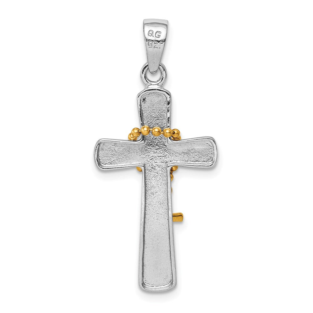 Sterling Silver Rhodium-plated Polished Gold Tone Double Cross Pendant QC9368
