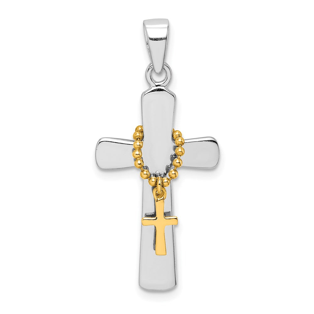 Sterling Silver Rhodium-plated Polished Gold Tone Double Cross Pendant QC9368