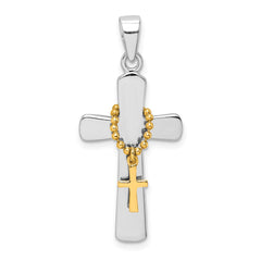 Sterling Silver Rhodium-plated Polished Gold Tone Double Cross Pendant QC9368