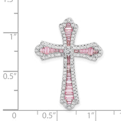 Sterling Silver Rhodium Plated Pink and White CZ Cross Pendant Slide QC9384